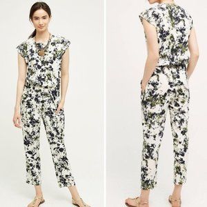 Anthropologie White Floral Jumpsuit